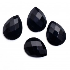 Black onyx 12x16mm pear rose cut flat back 5.85 ct gemstone 